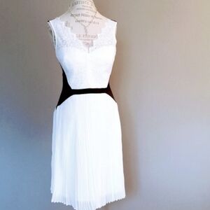 Black & White Lace Pleated Cocktail Party Dress Colorblock Slimming Max & Cleo S